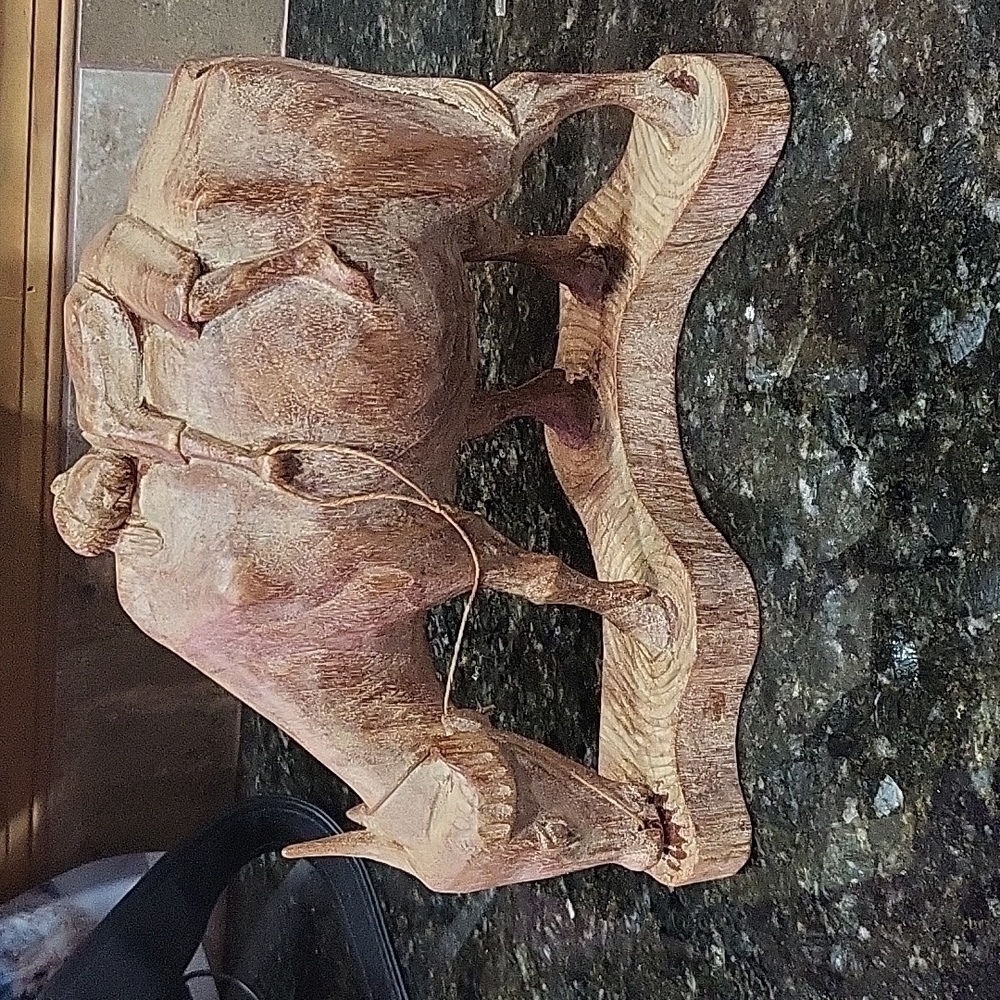 Beautiful Hand Carved Solid Wood Sleeping Man on Bull/Ox Statue Figurine